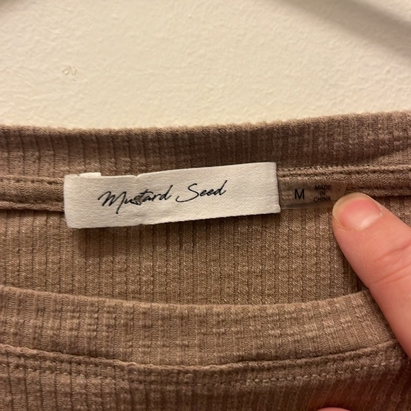 Mustard seed tan ribbed crop top with ruffled sleeves size medium - Picture 2 of 6